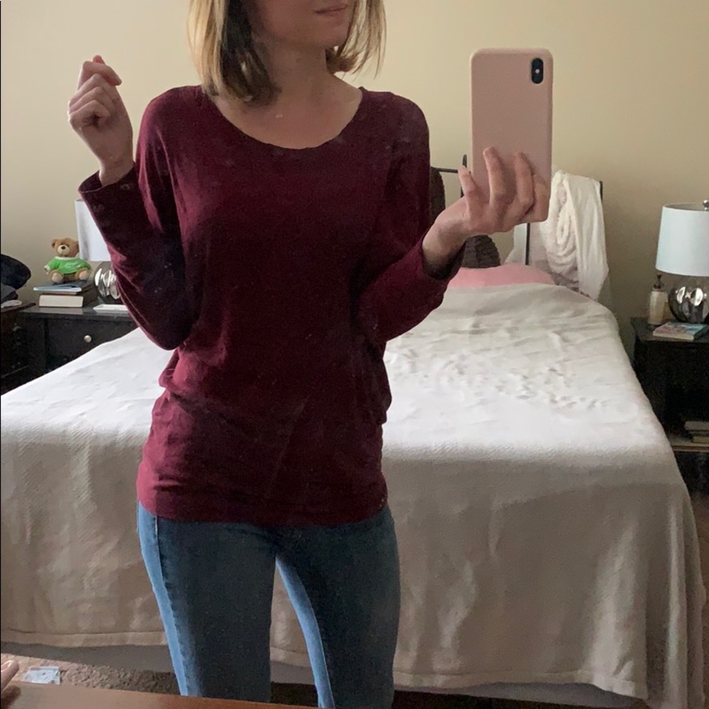 Maroon-colored Long Sleeve Shirt